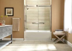 a new tub installed in a previous shower stall