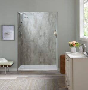a newly installed shower where a tub used to be